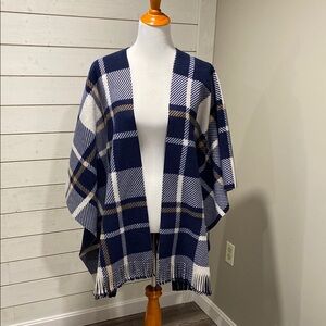 Plaid Navy Blue and White Women's Cape